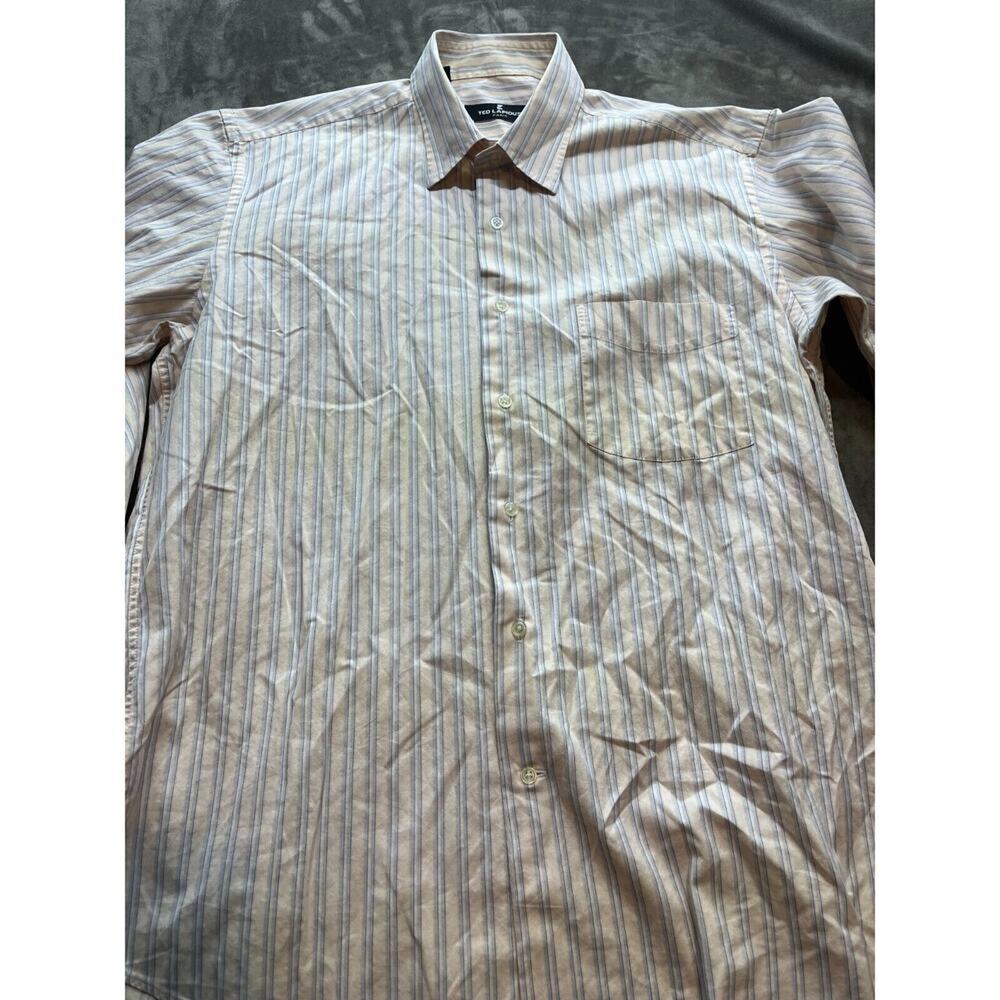 Ted‎ Lapidus French Linen Button Dress Shirt Long Sleeve stripe 42-42 large